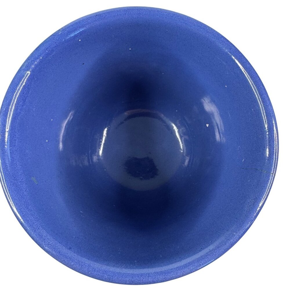 Redwing 1930s Glazed Ceramic Beater Jar Bowl Blue Ridged 5x5.25" Flaw Vintage - Picture 3 of 16